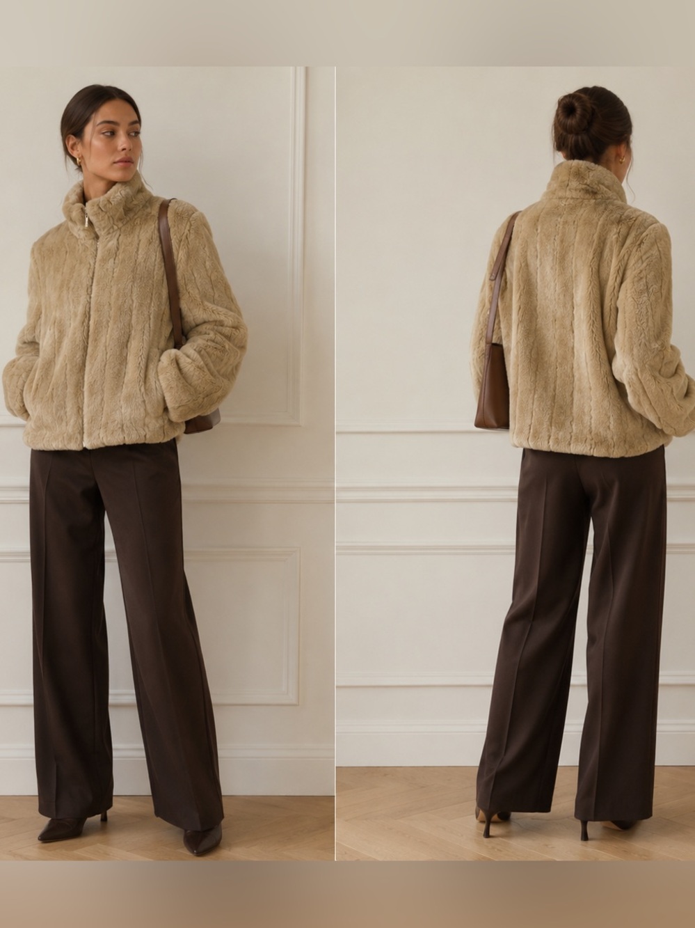 Cozy Y2K Minimalist Old Money Cream Teddy Faux Fur Coat with Satin Lining Large